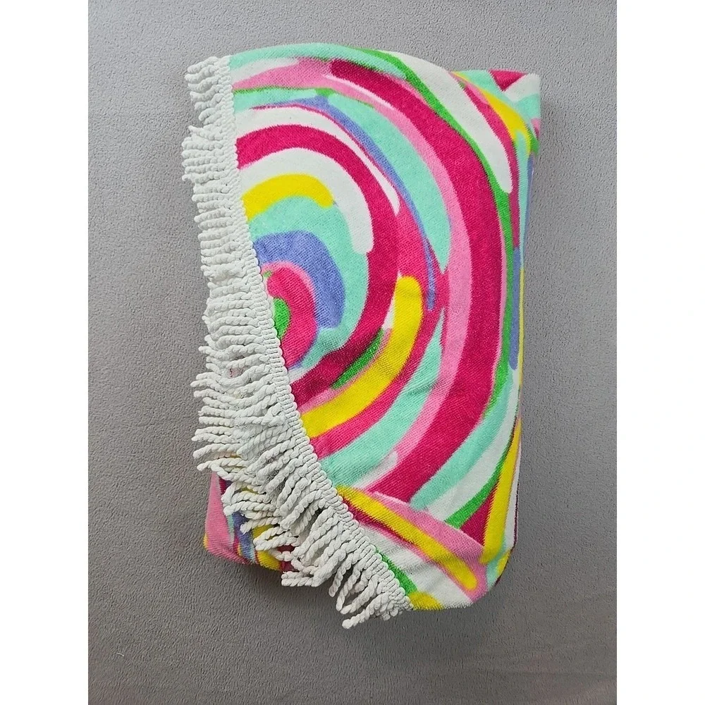 Viv &‎ Lou Round Beach Towel With Colorful Swirls & Fringe About 60 Inches